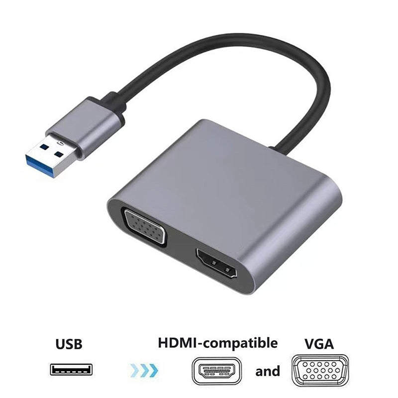 USB to VGA HD 2-in-1 Portable USB Hub Laptop Docking Station HD Video Adapter Cable 1080P USB to VGA HD 2-in-1 Portable USB Hub Laptop Docking Station HD Video Adapter Cable 1080P